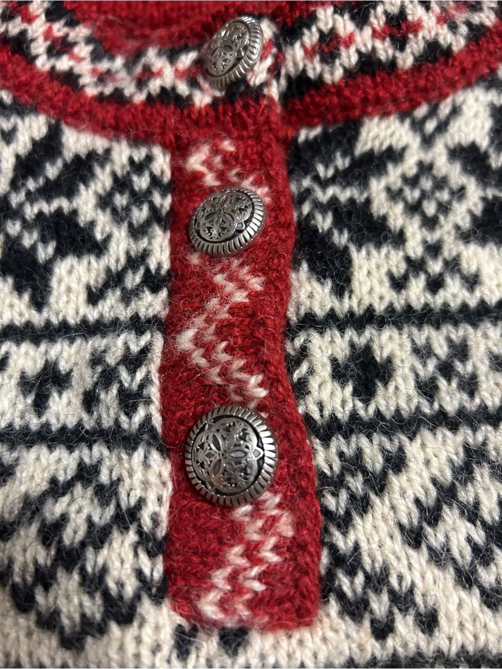 L.L. Bean Red Mock Collar Wool Blend Sweater Fair Isle Pattern Vintage - Picture 2 of 8